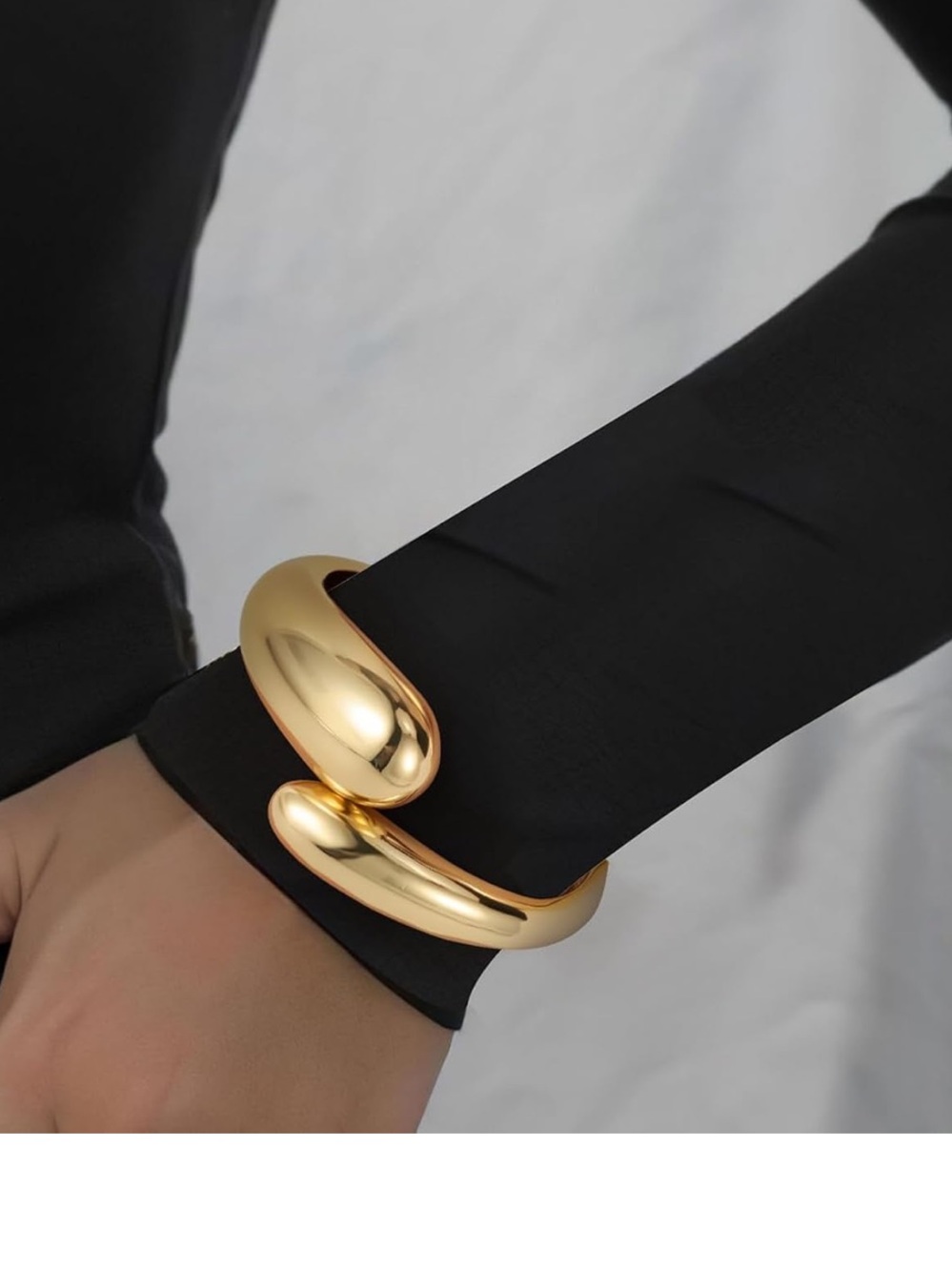 New! Gold Sculpted Open Cuff Teardrop Statement Hinge Bracelet